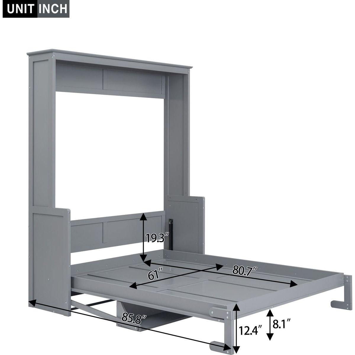 Queen Size Murphy Bed with a Shelf, Gray