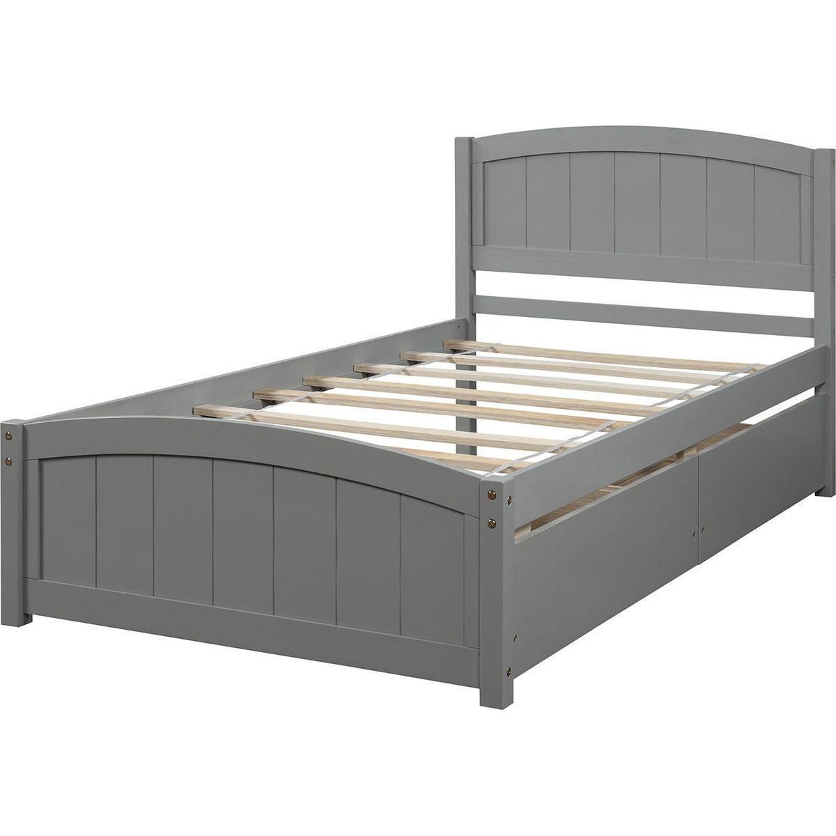 Twin size Platform Bed with Two Drawers, Gray