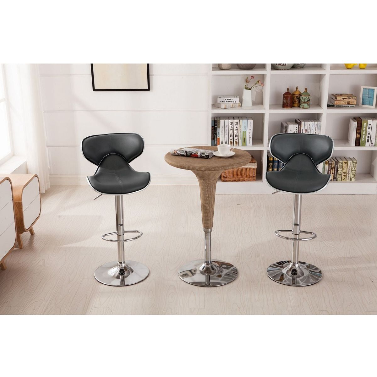 Masaccio Upholstery Airlift Adjustable Swivel Barstool with Chrome Base, Set of 2, Grey