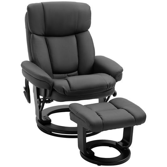 PU Leather Massage Recliner Chair with Ottoman 10 Point Vibration Swiveling Armchair, Black