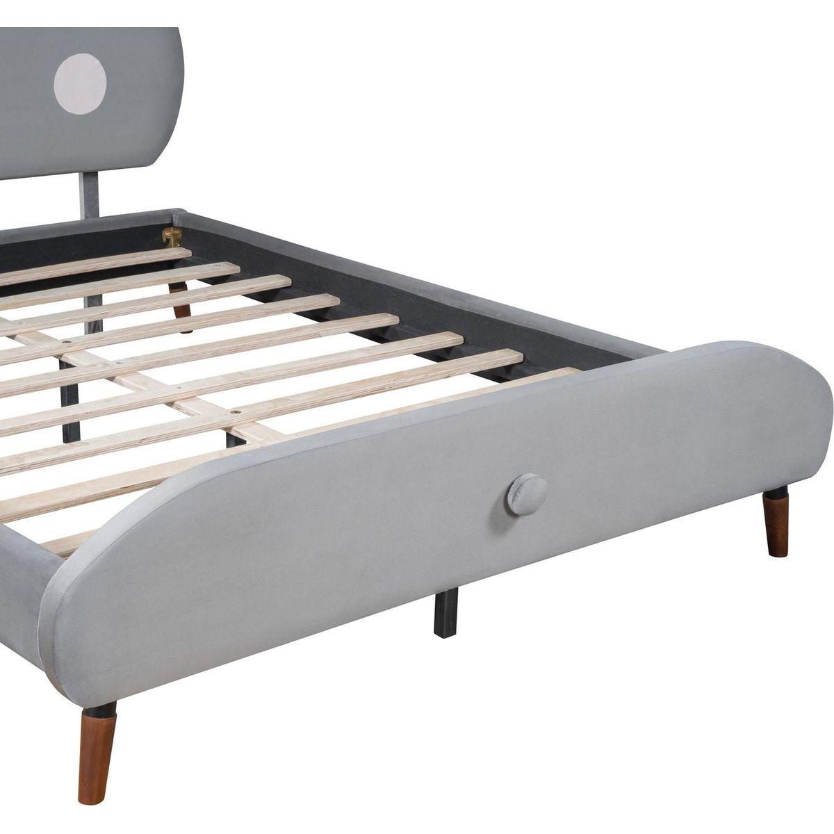 Full Size Upholstered Platform Bed with Koala-Shaped Headboard, Gray