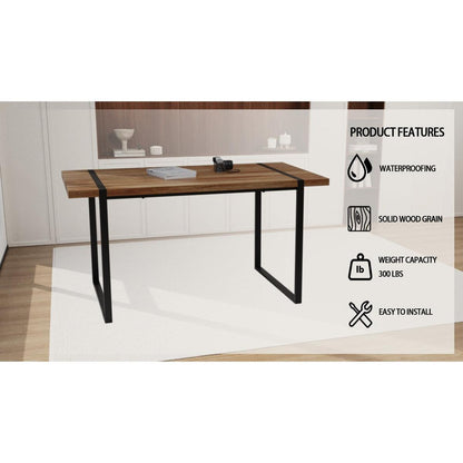 59 "rural industrial rectangular MDF natural wood dining table, 4-6 people, 1.5" thick engineering wood tabletop and black rectangular metal legs, used for writing desks, kitchens, terraces