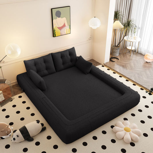 Human Dog Bed, Lazy Sofa Couch, 78.7' Multi-Functional Foldable Sofa Bed, 3-in-1 Teddy Fabric Foam-Filled Sleeper Sofa Bed for Living Room,Guest Bed,Playroom,Black
