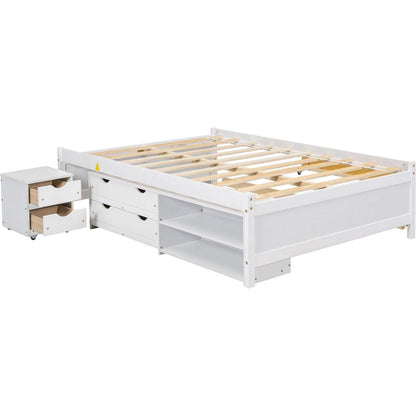 Versatile Full Bed with Trundle,Under bed Storage Box and Nightstand .White