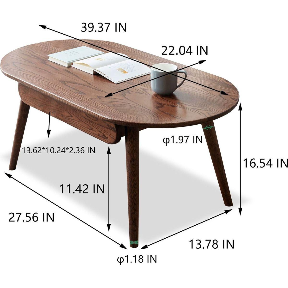 Capsule centre table Low table Table with drawers 100% solid wood Top board Desk Coffee table W 120 x D 52 x H 46 cm Study table Work from home Easy to assemble Natural wood Natural writing desk