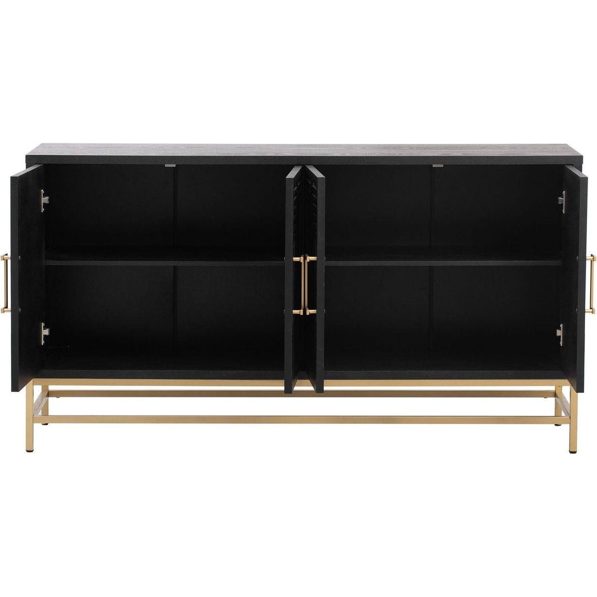 Retro Style Sideboard with Adjustable Shelves, Rectangular Metal Handles and Legs for Kitchen, Living room, and Dining Room (Black)