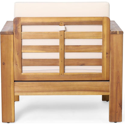 (Set of 2) Outdoor Acacia Wood Club Chairs with Cushions, Teak+Beige, 27.75"D x 32"W x 27.75"H