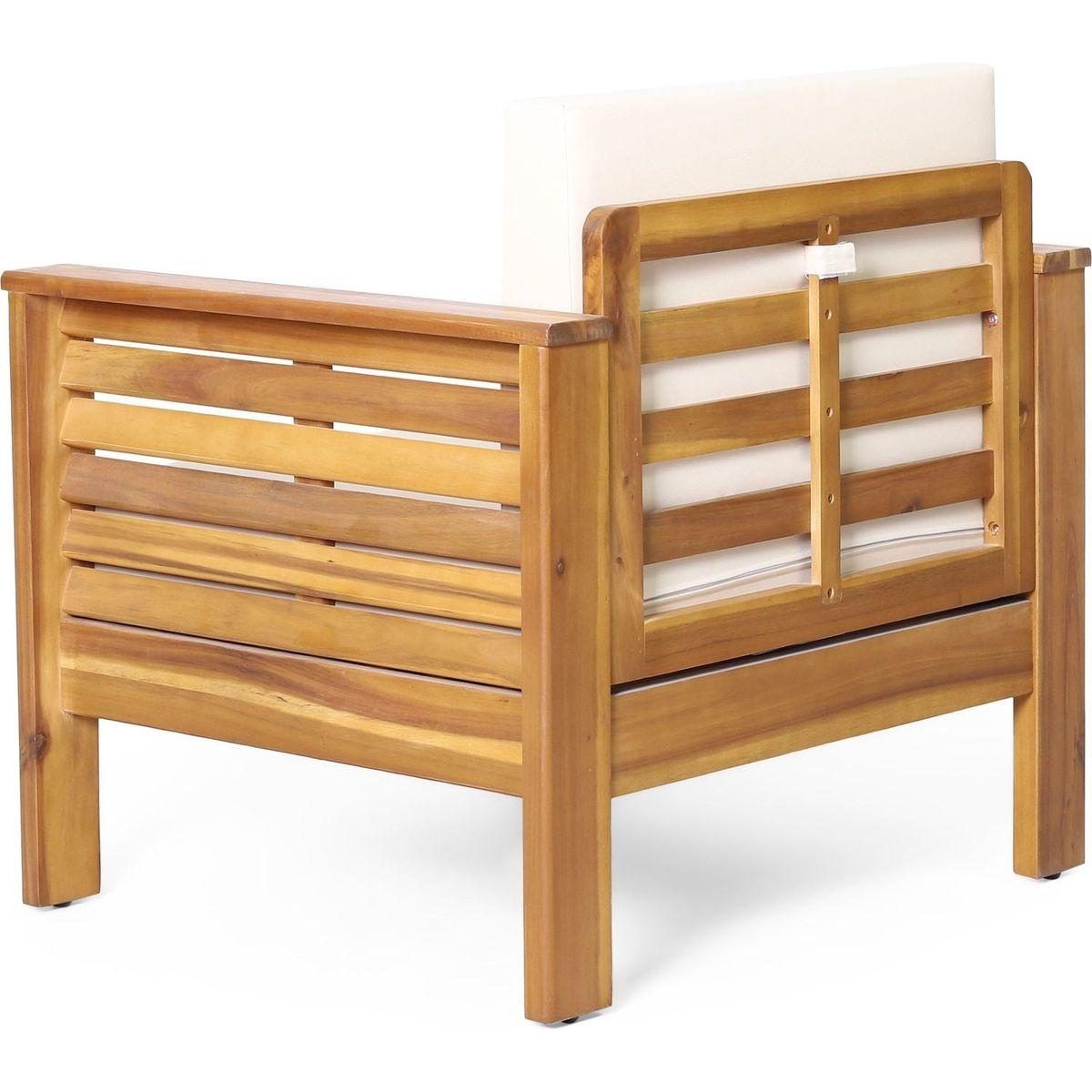 Teak Acacia Wood Loveseat and Coffee Table Set with Cream Cushions