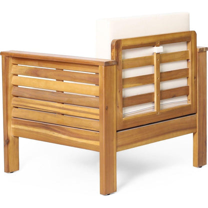 Teak Acacia Wood Loveseat and Coffee Table Set with Cream Cushions