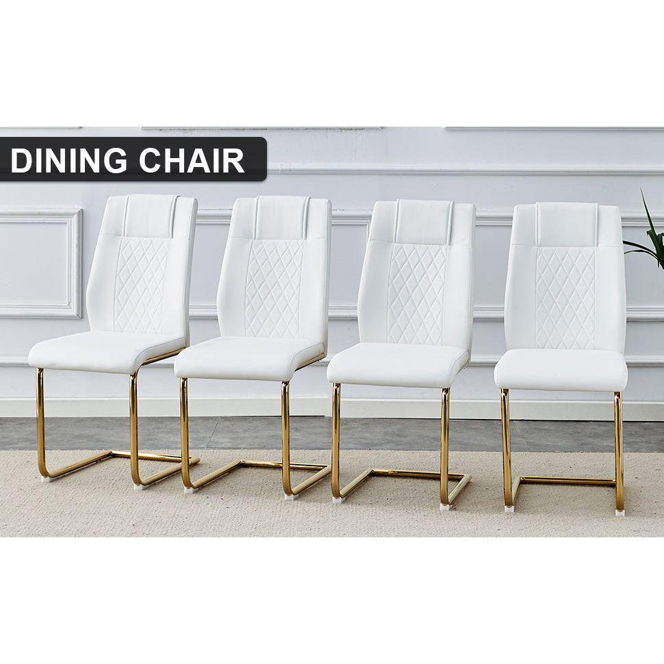 Modern dining chairs, dining room chairs, and golden leg cushioned chairs made of artificial leather, suitable for kitchens, living rooms, bedrooms, and offices. Set of 4 pieces (white+PU)