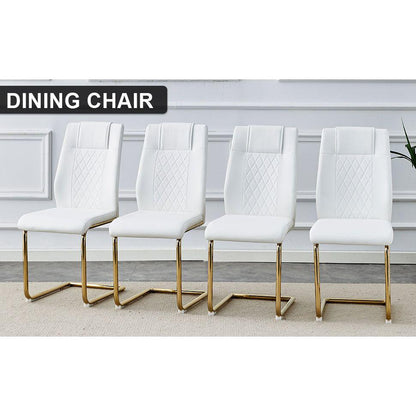 Modern dining chairs, dining room chairs, and golden leg cushioned chairs made of artificial leather, suitable for kitchens, living rooms, bedrooms, and offices. Set of 4 pieces (white+PU)
