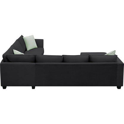 112x87" Sectional Sofa Couches Living Room Sets, 7 Seats Modular Sectional Sofa with Ottoman, L Shape Fabric Sofa Corner Couch Set with 3 Pillows, Black(New of GS008210AAB)