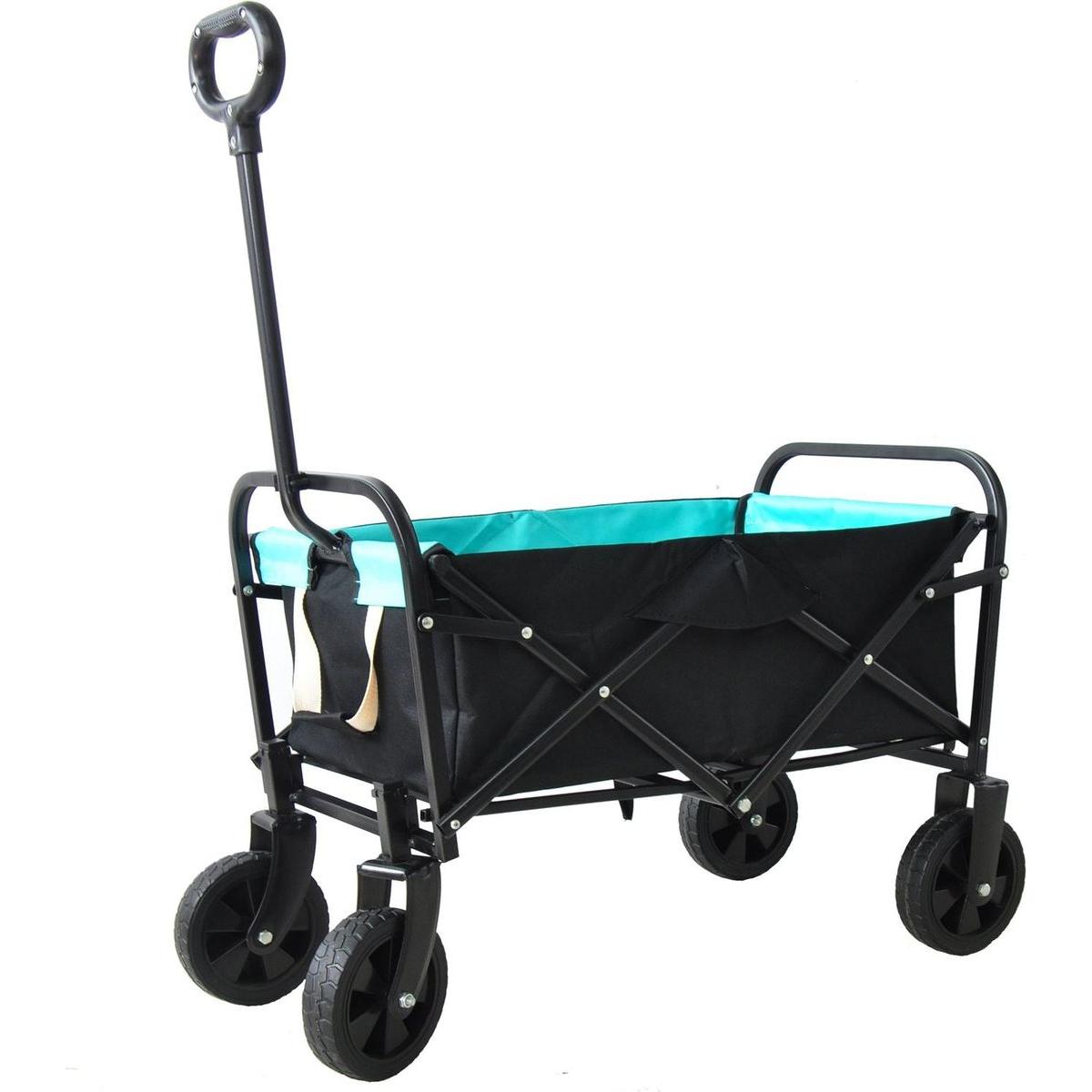 Folding Wagon Garden Shopping Beach Cart (black+blue)
