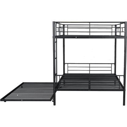 Full Over Full Metal Bunk Bed with Trundle, Black
