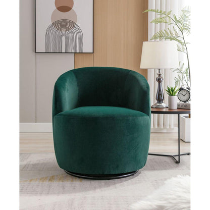 Velvet Fabric Swivel Accent Armchair Barrel Chair With Black Powder Coating Metal Ring,Green