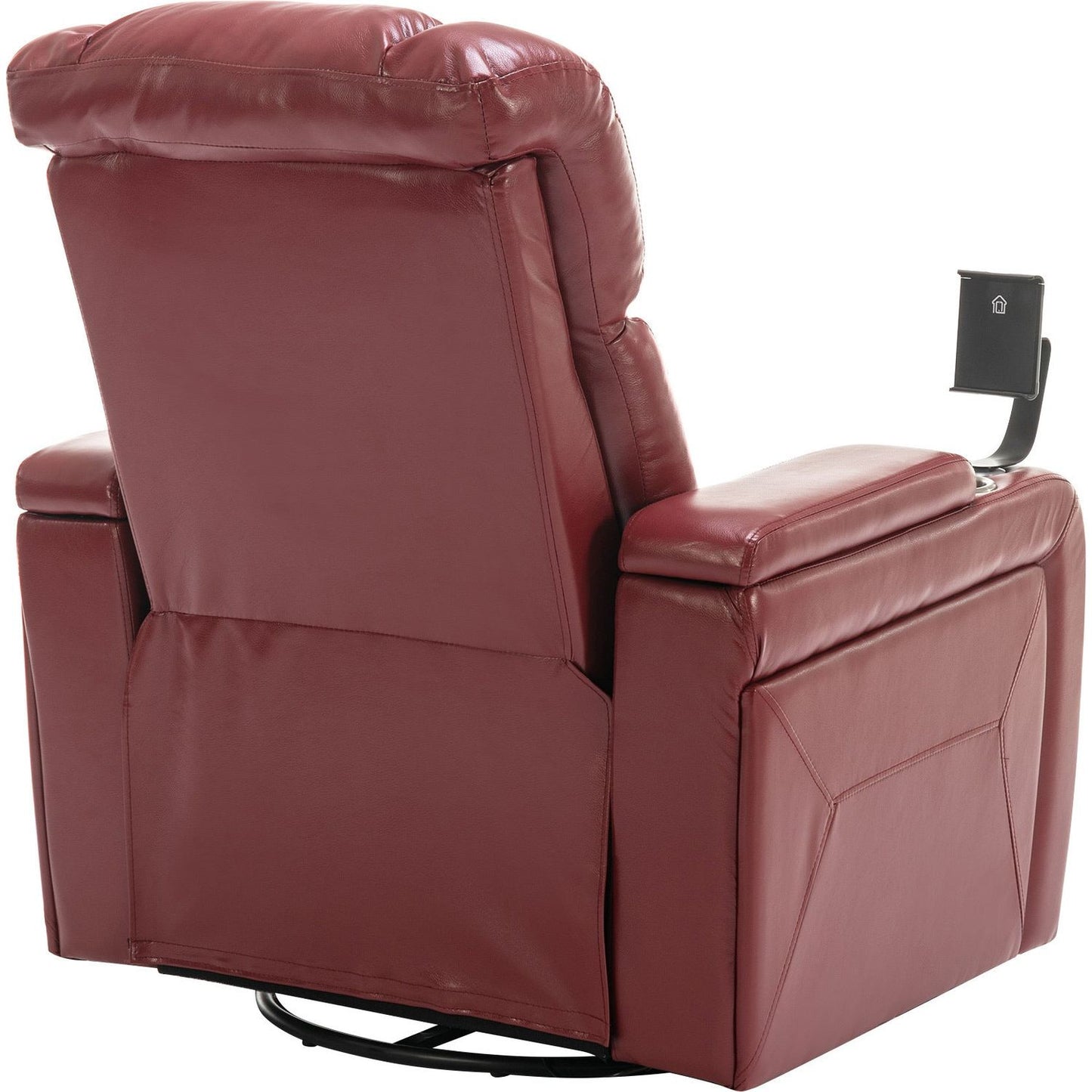 270 Degree Swivel PU Leather Power Recliner Individual Seat Home Theater Recliner with Comforable Backrest, Tray Table, Phone Holder, Cup Holder, USB Port, Hidden Arm Storage for Living Room, Red