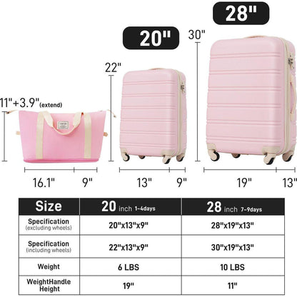Hardshell Luggage Sets 2Pcs + Bag Spinner Suitcase with TSA Lock Lightweight 20" + 28"