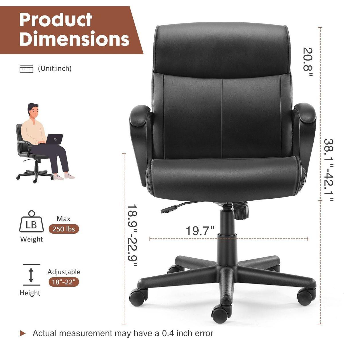 Mid Back Office Desk Chair with Padded Armrests PU Leather Home Office Chair