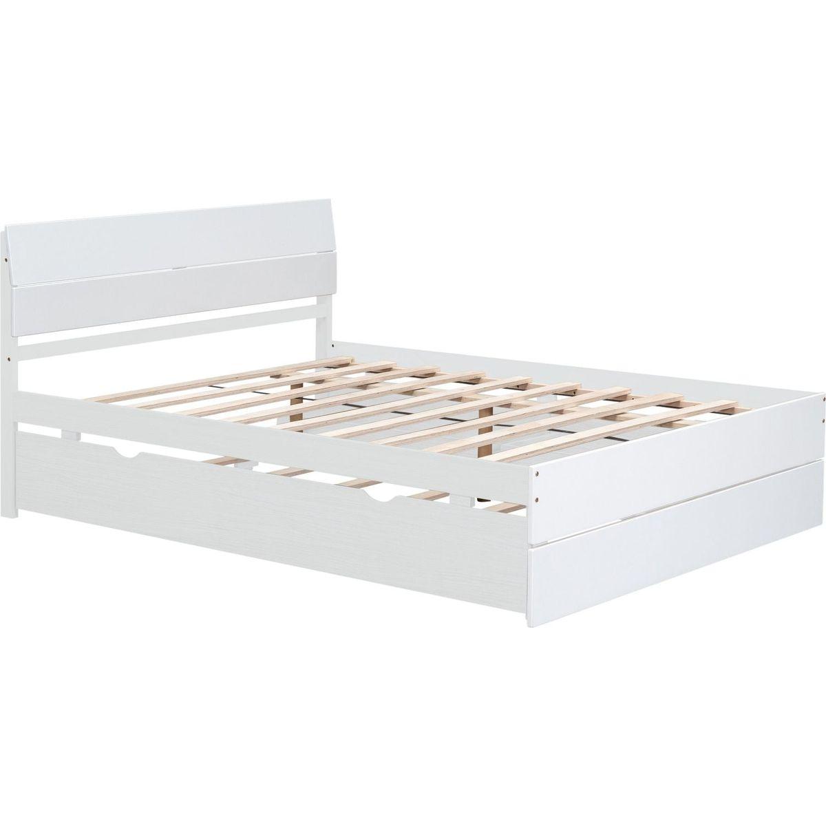 Modern Full Bed Frame With Twin Size Trundle And 2 Drawers For White High Gloss and Washed White Color