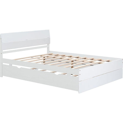 Modern Full Bed Frame With Twin Size Trundle And 2 Drawers For White High Gloss and Washed White Color