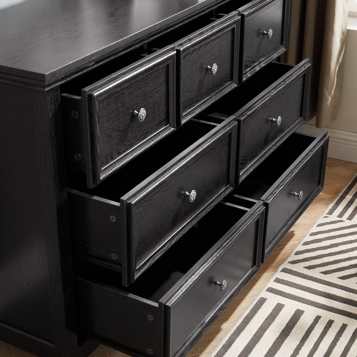 Modern 7 Drawers Dresser 7 Drawers Cabinet,Chest of Drawers Closet Organizers and Storage Clothes Storage Drawers Cabinet for Living Room, Farmhouse Dresser Organizer Black