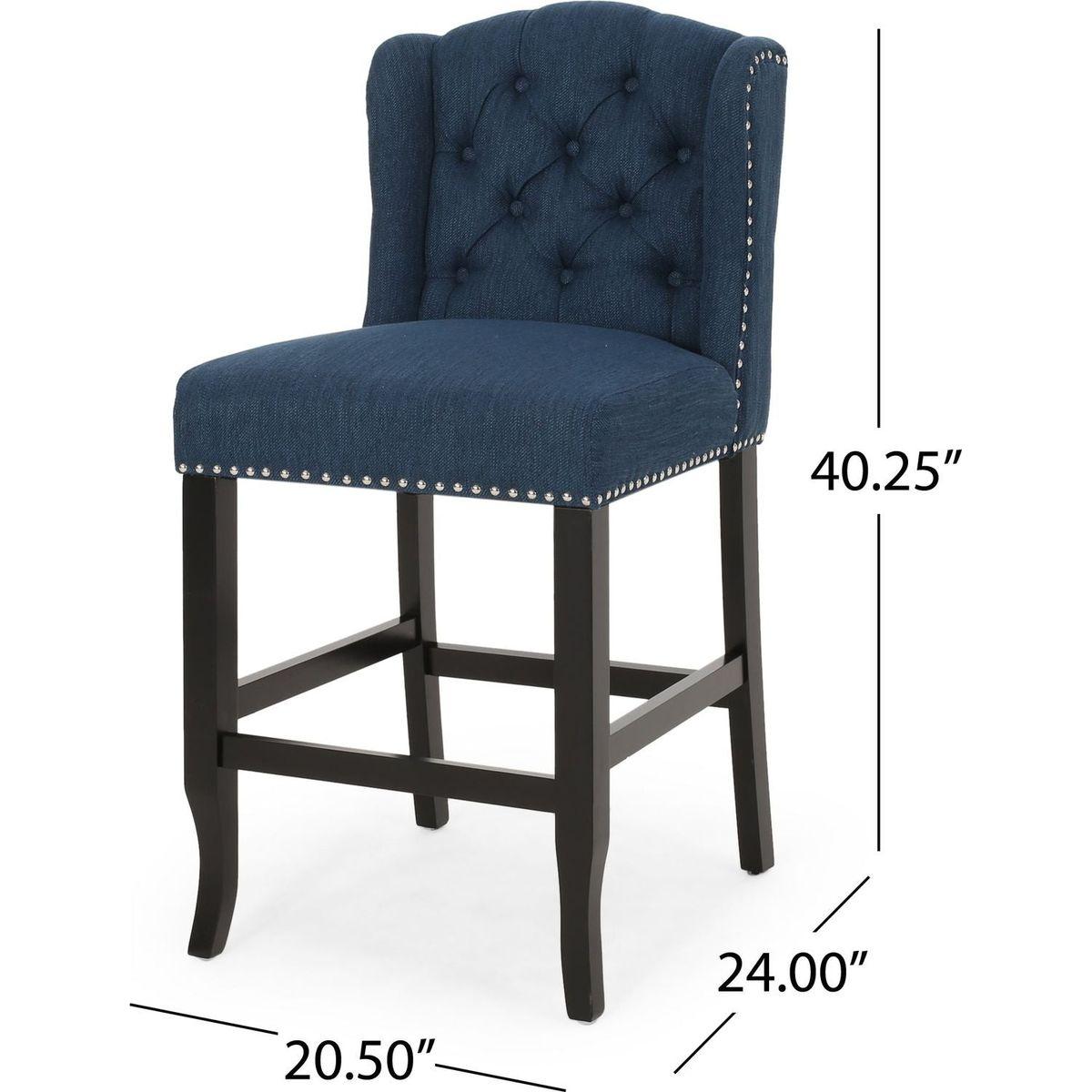 Vienna Contemporary Fabric Tufted Wingback 27 Inch Counter Stools, Set of 2, Navy Blue and Dark Brown - Streamdale Furniture