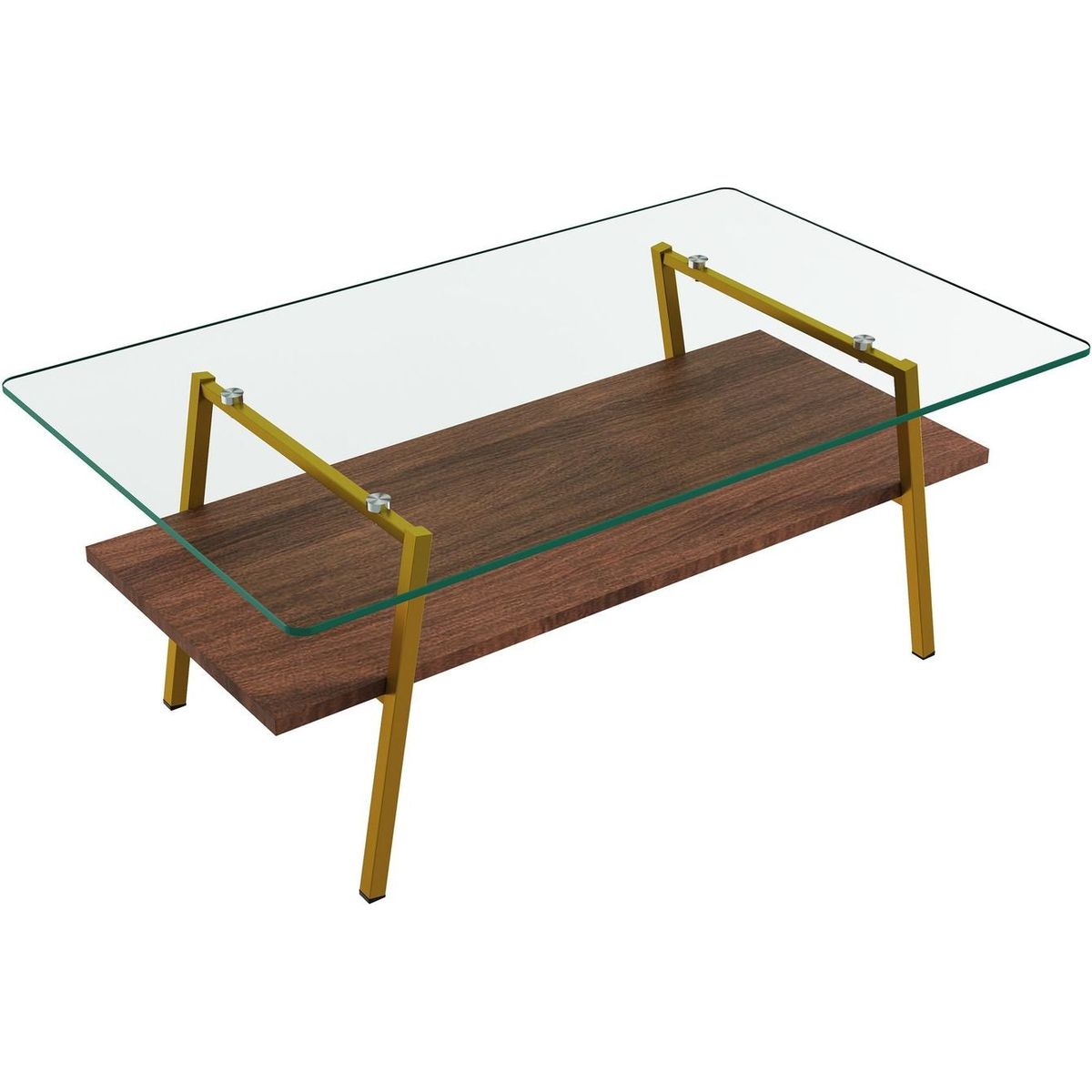 Rectangle Coffee Table, Tempered Glass Tabletop with Gold Metal Legs, Modern Table for Living Room, Transparent Glass