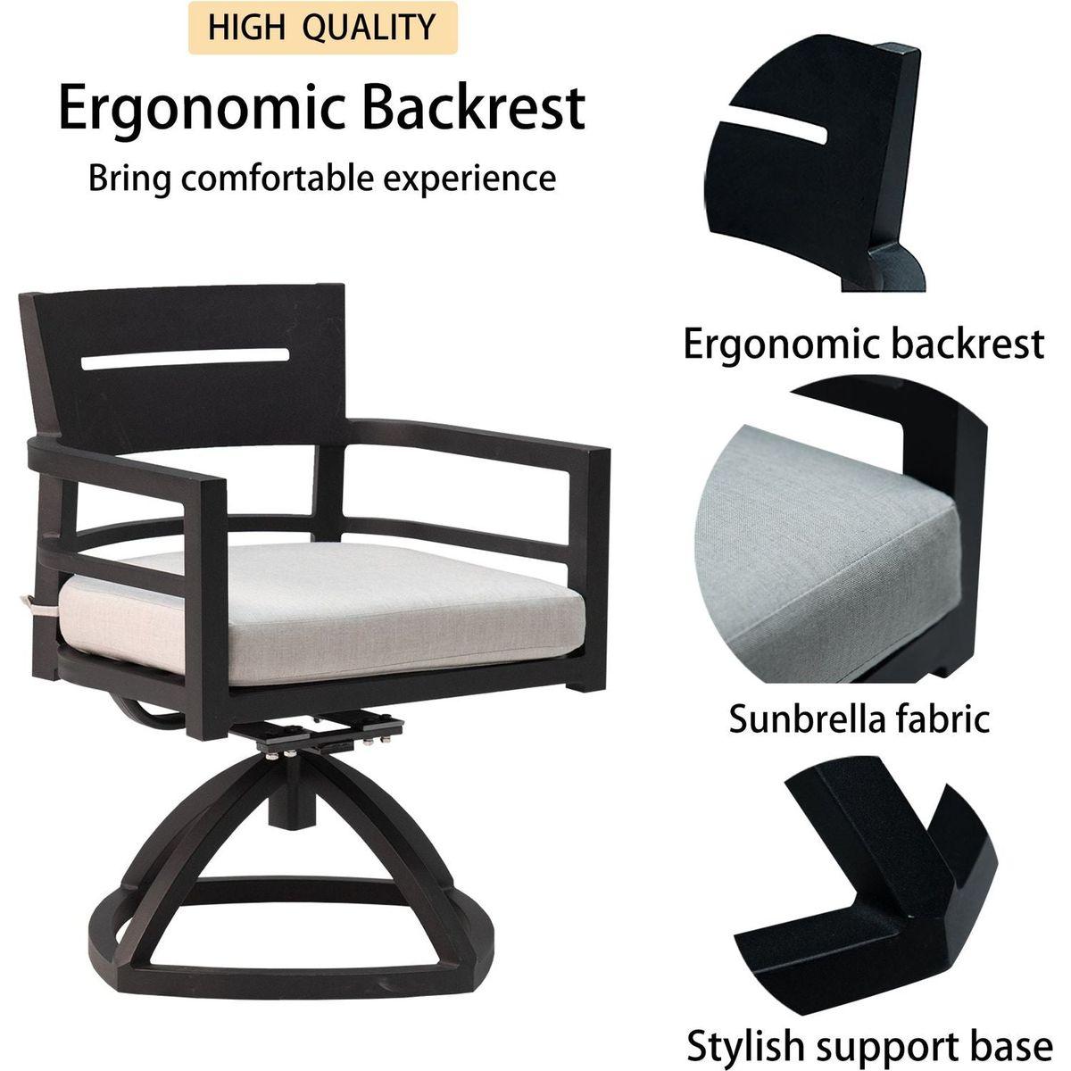 Outdoor Patio Aluminum Swivel Rocker 2PCS with Outdoor-grade Sunbrella Fabric Cushions, Ember Black