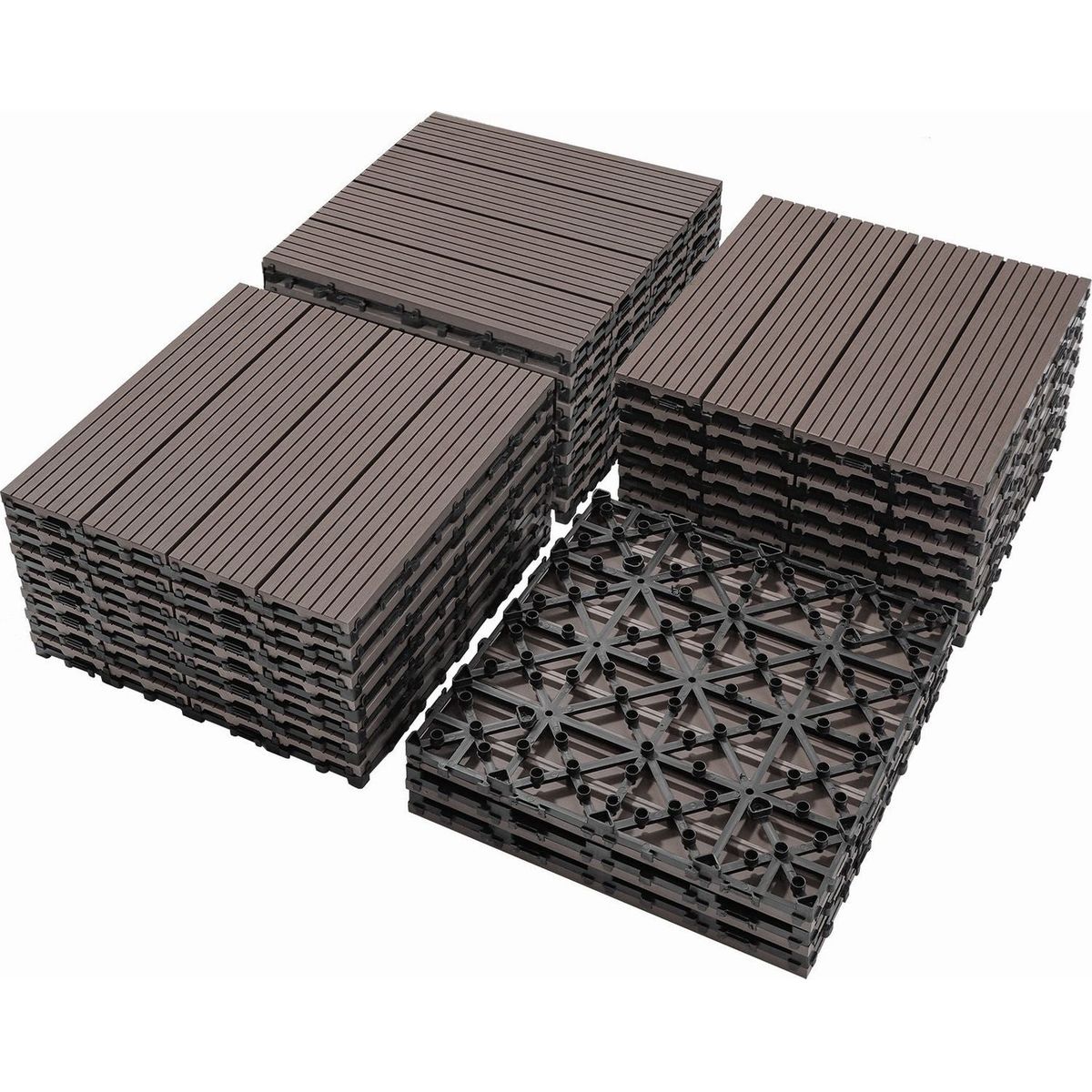 Wood Plastic Composite Deck Tiles Set of 20, Sustainable FSC Composite Decking Resist Rust, Water, Weather, Easy to DIY & Maintain, Ideal for Patios, Balconies, Rooftops, Light Coffee Color