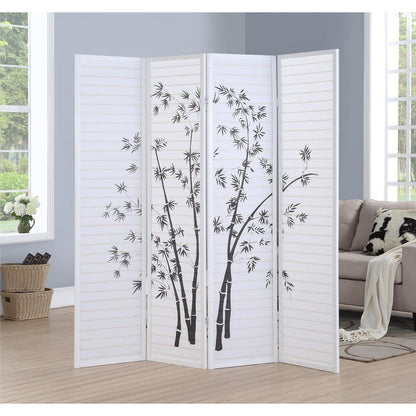 Bamboo Print 4-Panel Framed Room Screen/Divider, White