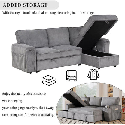Upholstery Sleeper Sectional Sofa with Storage Bags and 2 cup holders on Arms