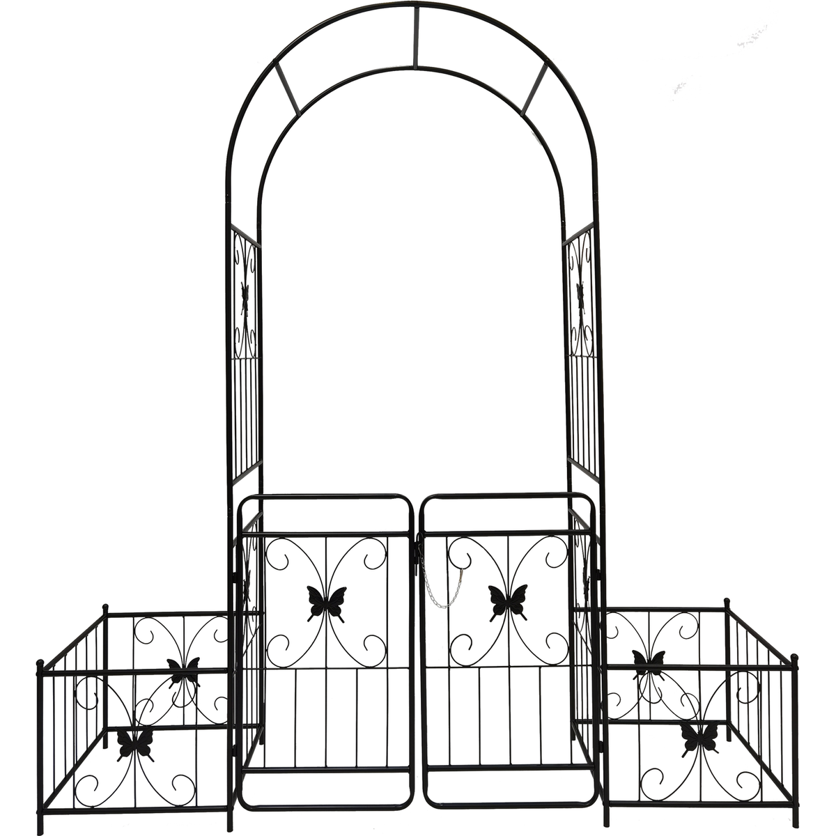 Metal Garden Arch with Gate 79.5" Wide x 86.6" High Climbing Plants Support Rose Arch Outdoor Black