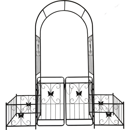 Metal Garden Arch with Gate 79.5" Wide x 86.6" High Climbing Plants Support Rose Arch Outdoor Black