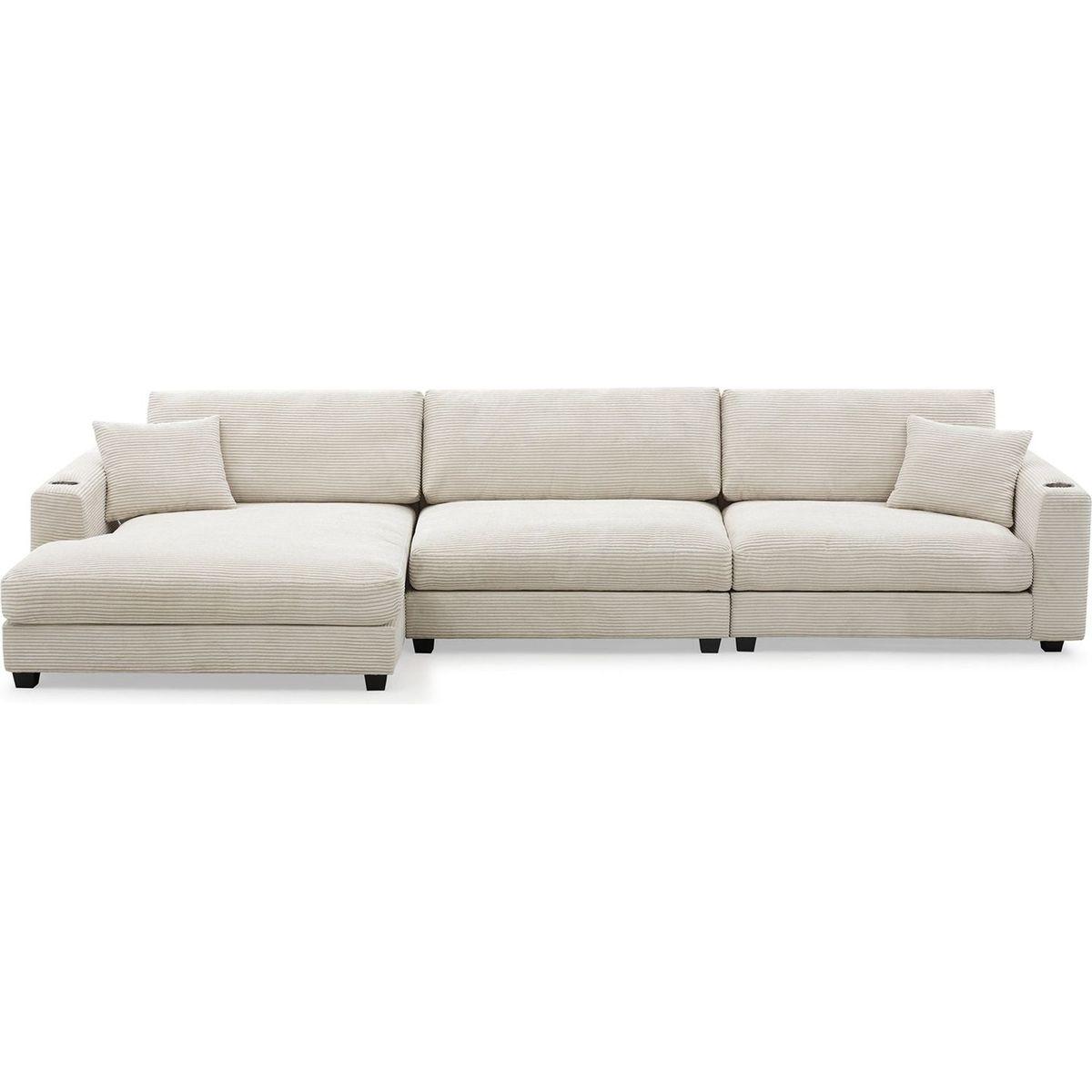 134x54"Oversized Corduroy Sectional Sofa,L Shaped Cloud Couch with USB Charging Port,Cup Holder,Deep Seat Sofa Bed with 50" Chaise,Comfy Indoor Furniture for Living Room,3 Colors