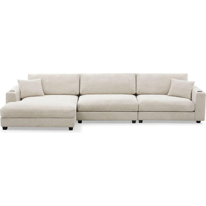 134x54"Oversized Corduroy Sectional Sofa,L Shaped Cloud Couch with USB Charging Port,Cup Holder,Deep Seat Sofa Bed with 50" Chaise,Comfy Indoor Furniture for Living Room,3 Colors