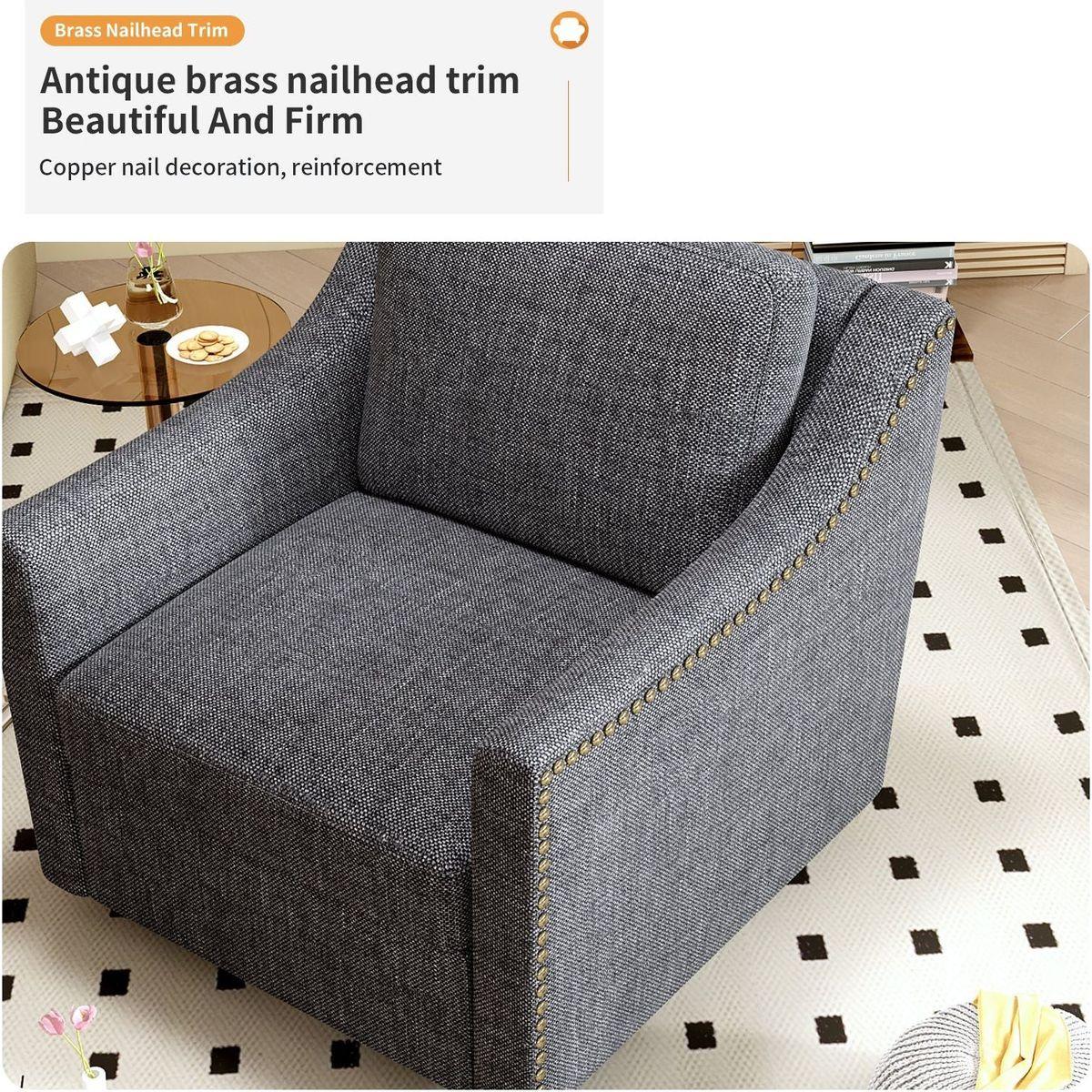 360 Degree Swivel Armchair Cotton linen skin-friendly fabric Ergonomic design Brass nail decorative armchair Living room chairs Bedroom chairs Living room chairs Black legs Suitable for indoor homes - Streamdale Furniture