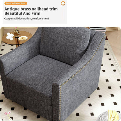 360 Degree Swivel Armchair Cotton linen skin-friendly fabric Ergonomic design Brass nail decorative armchair Living room chairs Bedroom chairs Living room chairs Black legs Suitable for indoor homes - Streamdale Furniture