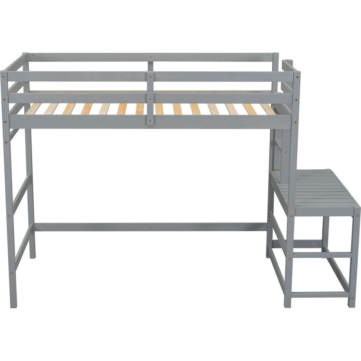 Twin High Loft Bed with Ladder landing Platform, Ladders, Guardrails,Grey