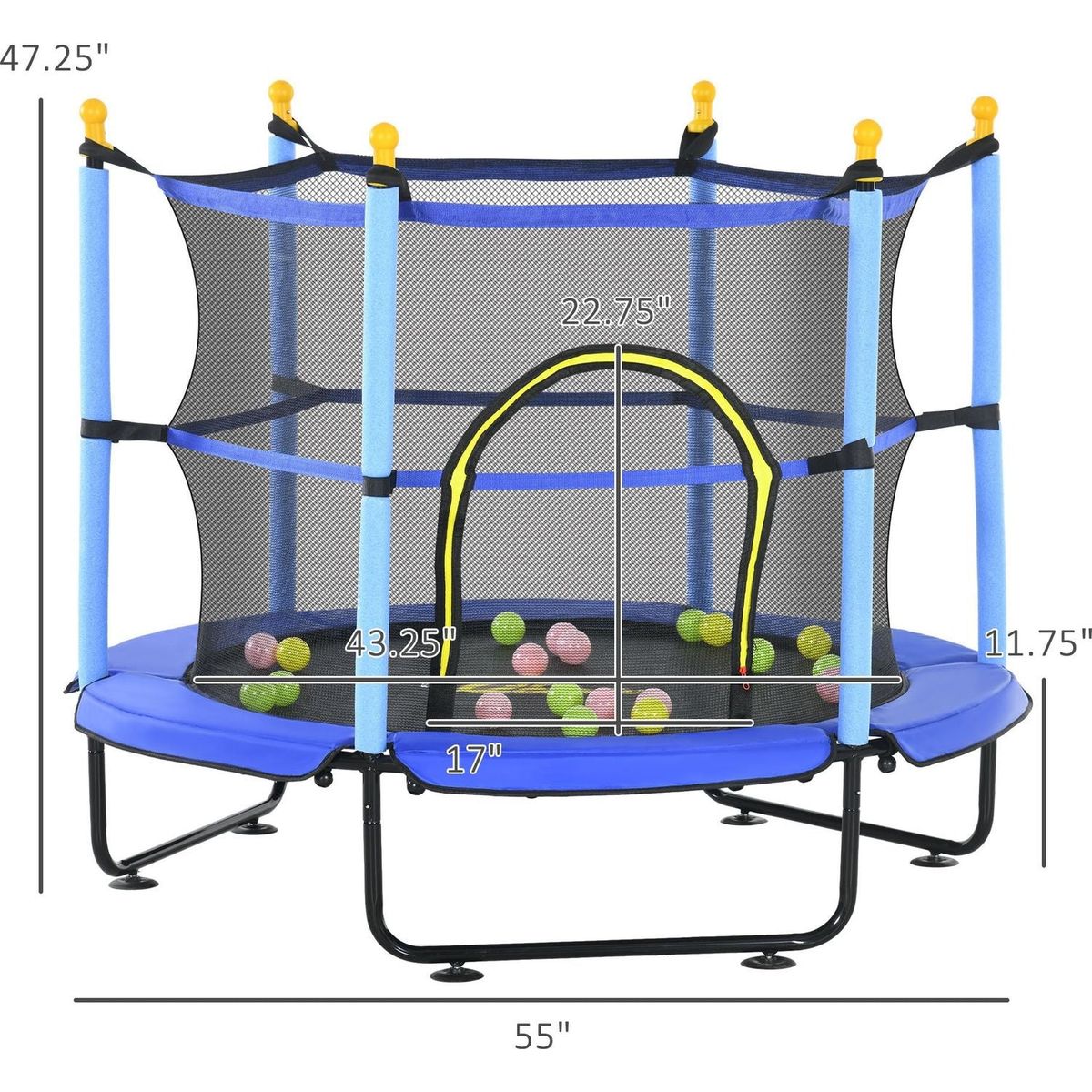 Qaba 4.6' Trampoline for Kids, 55 Inch Toddler Trampoline with Safety Enclosure & Ball Pit for Indoor or Outdoor Use, Built for Kids 3-10 Years, Blue