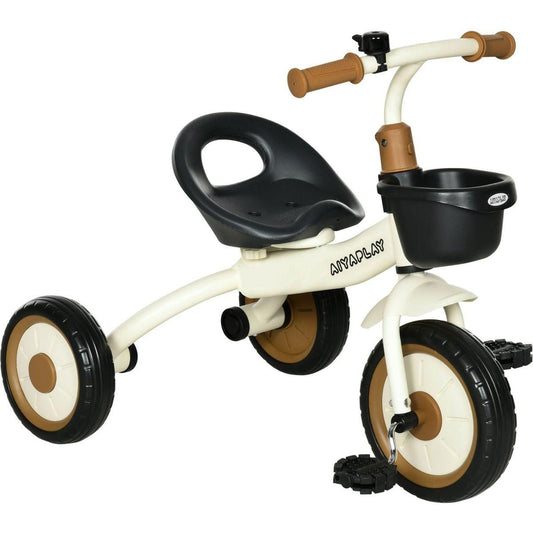 Qaba Kids Tricycle for Toddlers Age 2-5 with Adjustable Seat, Toddler Bike for Children with Basket, Bell, Handlebar Grips, White