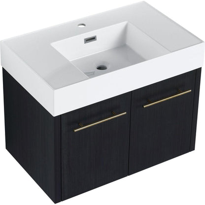 30 Inch Wall-Mounted Bathroom Vanity with Sink, Thick Edged Resin Basin, KD-Package