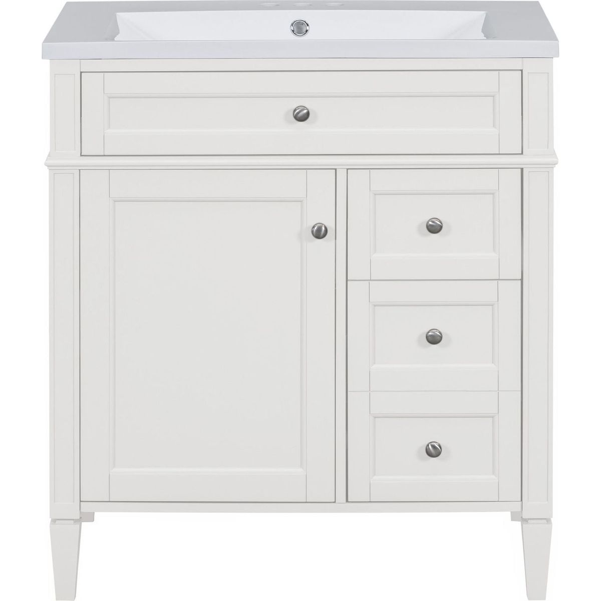 30" Bathroom Vanity with Top Sink, Modern Bathroom Storage Cabinet with 2 Drawers and a Tip-out Drawer, Single Sink Bathroom Vanity