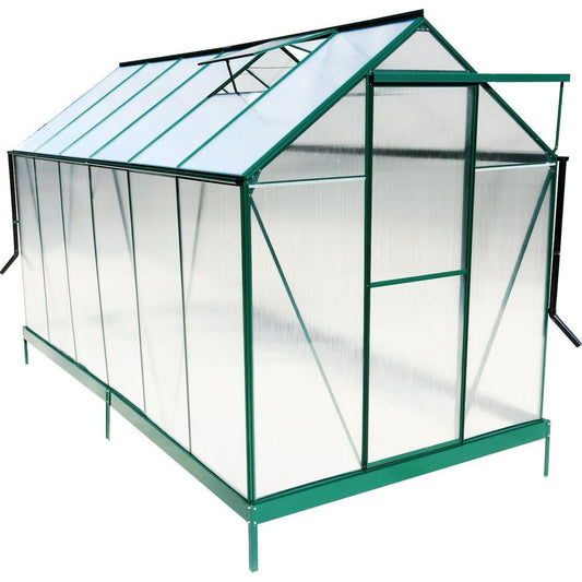 6.3'x12.2'x7' Polycarbonate Greenhouse, Heavy Duty Outdoor Aluminum Walk-in Green House Kit with Rain Gutter, Vent and Door for Backyard Garden, color green