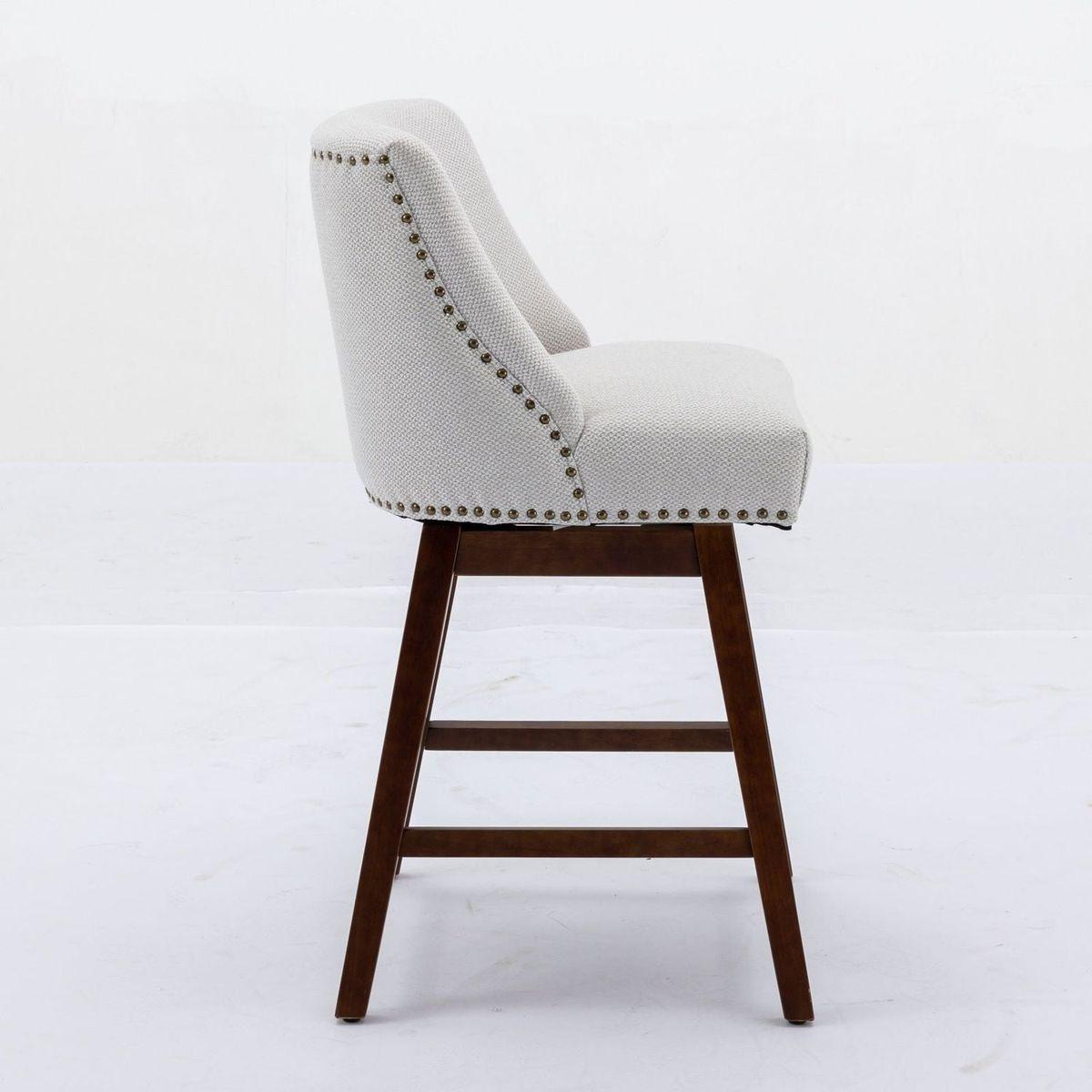 Counter Height Swivel Barstools, 26" H Seat Height Upholstered Bar Stools Set of 2, Fabric in Ivory - Streamdale Furniture