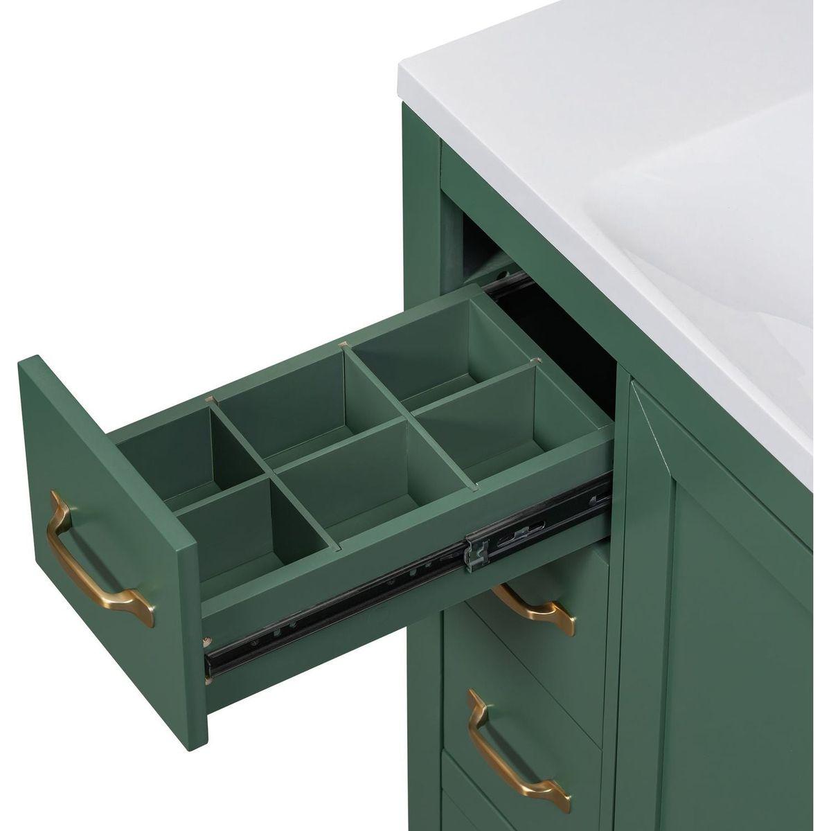 36" Bathroom Vanity without Sink, Cabinet Base Only, Six Drawers, Multi-Functional Drawer Divider, Adjustable Shelf, Green