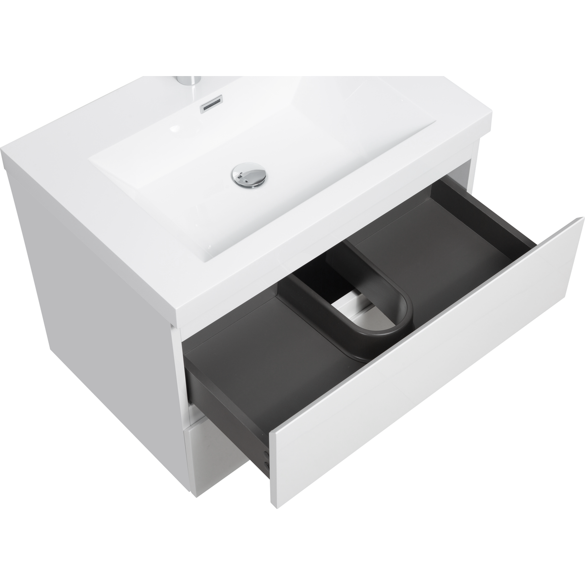 30" Floating Bathroom Vanity with Sink, Modern Wall-Mounted Bathroom Storage Vanity Cabinet with Resin Top Basin and Soft Close Drawers, Glossy White