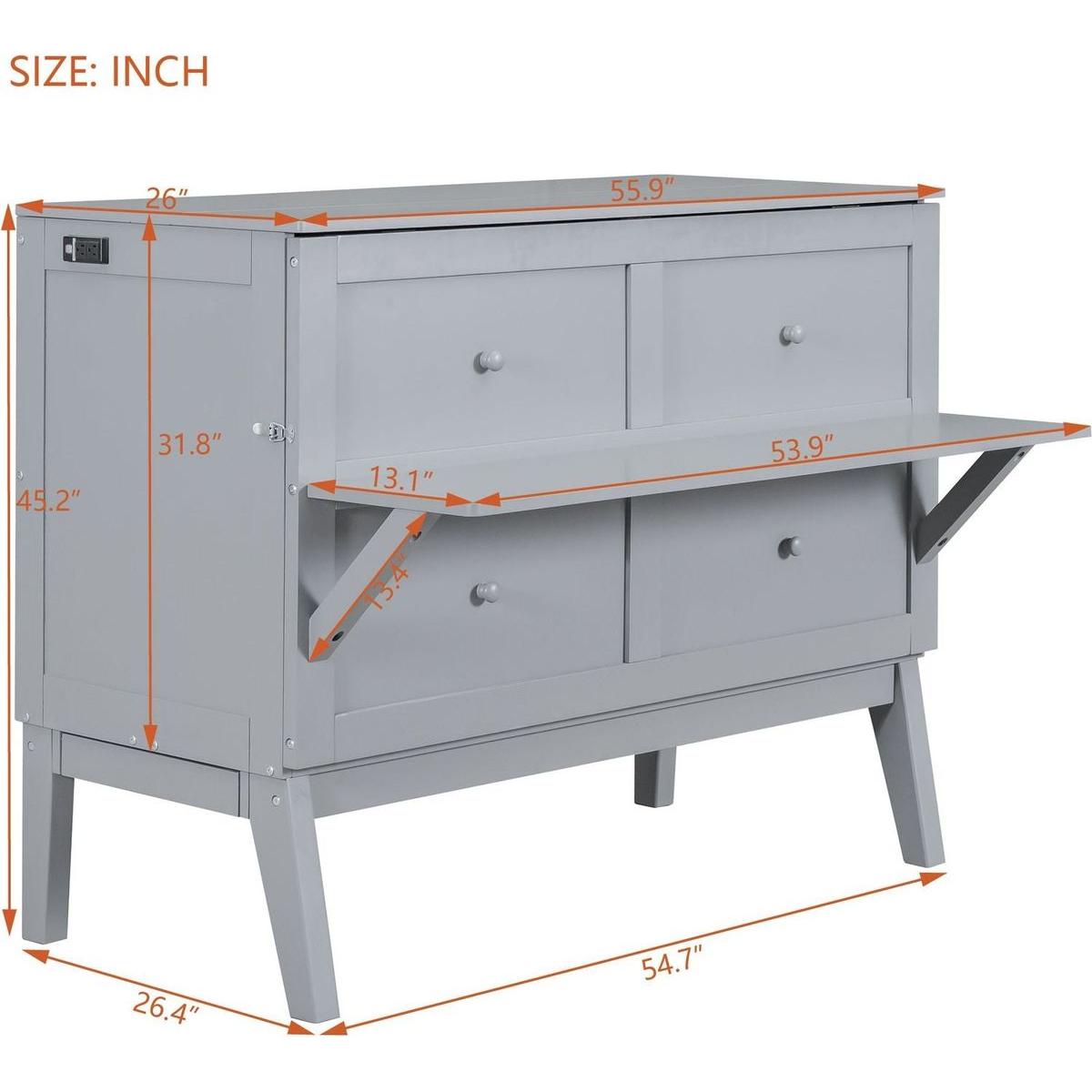 Full Size Murphy Bed with USB Port and removable Shelves on Each Side,Gray