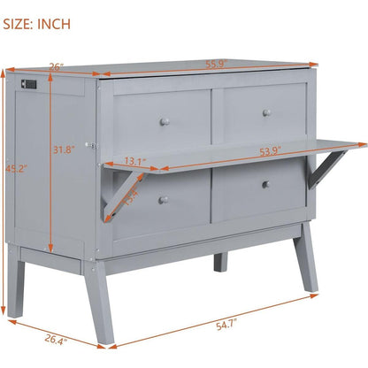 Full Size Murphy Bed with USB Port and removable Shelves on Each Side,Gray