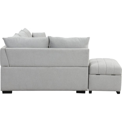 82.6" L-shaped Sectional Pull Out Sofa Bed Sleeper Sofa with Two USB Ports, Two Power Sockets and a Movable Storage Ottoman, Gray