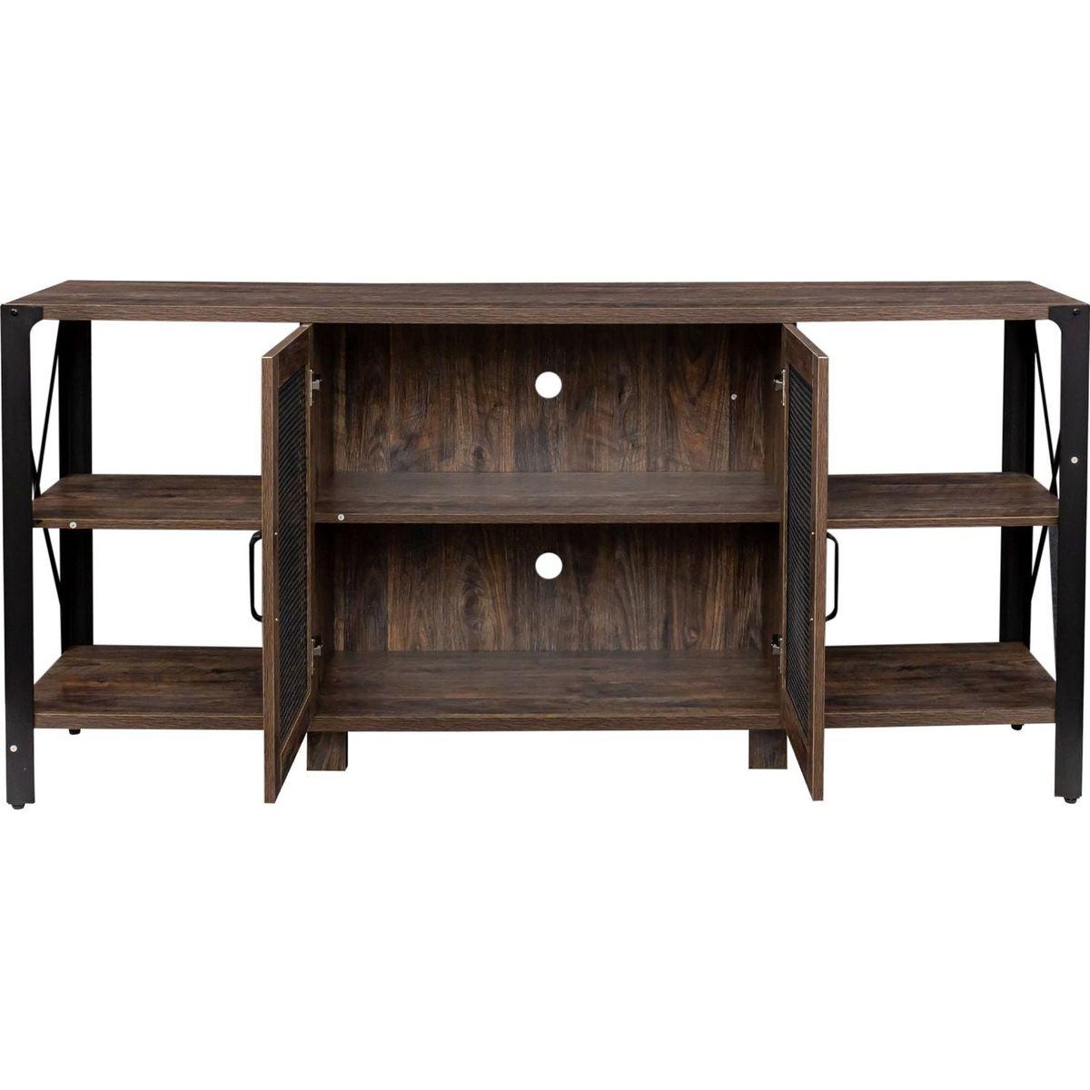 TV Stands for Living Room, Industrial TV Stand for Bedroom Furniture, Farmhouse TV Stand 80 Inch Television Stand, Modern Horizontal Wood and Metal Open Bookshelf